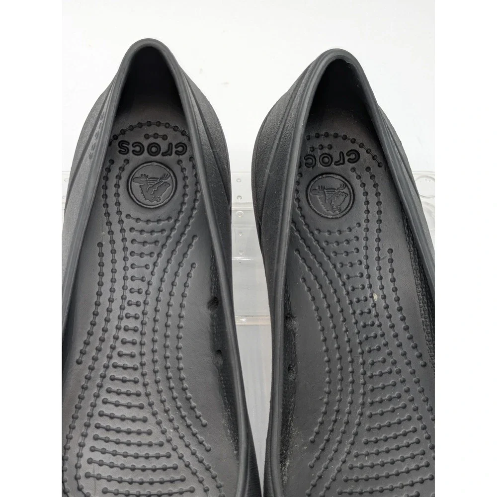 Crocs Women's Flats Black Silver Cap Toe Comfort Slip On Shoes Size 8 W